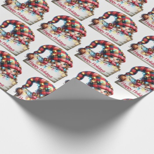 Kerst Girly Gnome met Plaid Pet Cadeaupapier (Hoek)