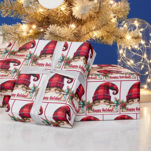 Kerst Girly Gnome met Plaid Pet Cadeaupapier (Feestdagen)