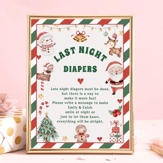 Kerst"Gisteravond luiers"Baby shower spel Kaart Poster