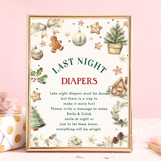 Kerst "gisteravond luiers" Baby shower spel Poster