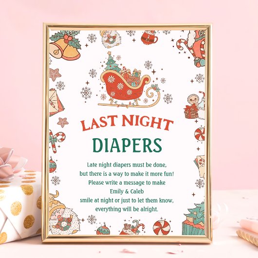 Kerst "gisteravond luiers" Baby shower spel Poster