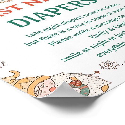 Kerst "gisteravond luiers" Baby shower spel Poster (Hoek)