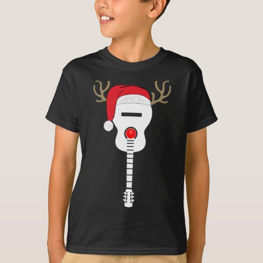 Kerst Gitaar santa hoed rendieren gewei T-shirt (Voorkant)