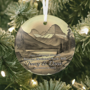 Kerst Glacier National Park Sepia EngageCouple Glas Ornament