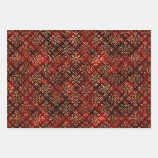 Kerst Glam Folie Metallic Glitter Bourgogne Navy Inpakpapier Vel (Voorkant 2)