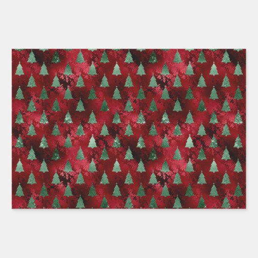 Kerst Glam Folie Metallic Glitter Trees Inpakpapier Vel (Voorkant)
