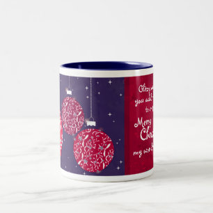 Kerst glans kerstbal rood/blauw vrouw mok