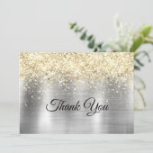 Kerst glanzend metaal zilver goud nama glitters bedankkaart (Staand voorkant)