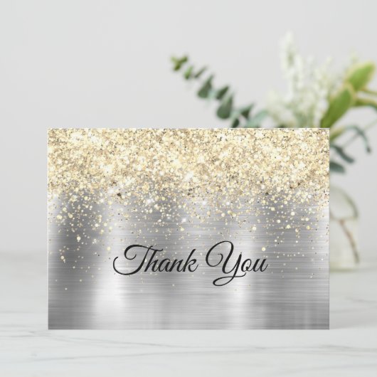 Kerst glanzend metaal zilver goud nama glitters bedankkaart (Staand voorkant)