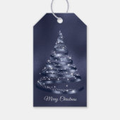 Kerst Glanzende Blauwe Ribbon Tree Sparkle Cadeaulabel (Voorkant)