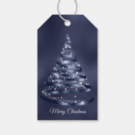 Kerst Glanzende Blauwe Ribbon Tree Sparkle Cadeaulabel