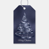 Kerst Glanzende Blauwe Ribbon Tree Sparkle Cadeaulabel (Achterkant)