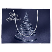 Kerst Glanzende Blauwe Ribbon Tree Sparkle Groot Cadeauzakje (Achterkant)