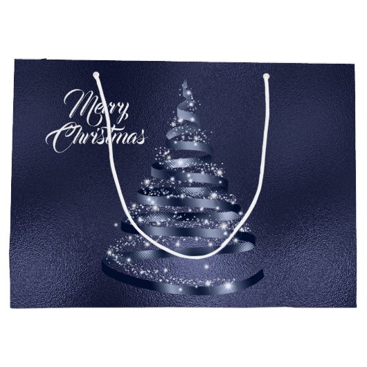 Kerst Glanzende Blauwe Ribbon Tree Sparkle Groot Cadeauzakje (Achterkant)
