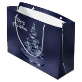 Kerst Glanzende Blauwe Ribbon Tree Sparkle Groot Cadeauzakje (Achterkant Gekanteld)