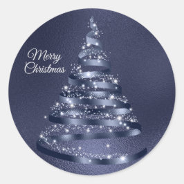 Kerst Glanzende Blauwe Ribbon Tree Sparkle Ronde Sticker