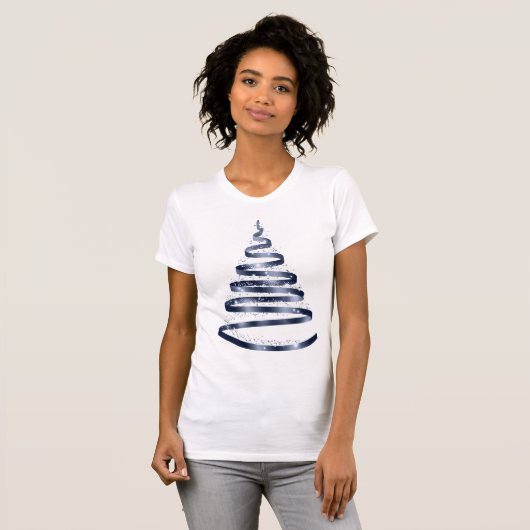 Kerst Glanzende Blauwe Ribbon Tree Sparkle T-shirt (Voorkant volledig)