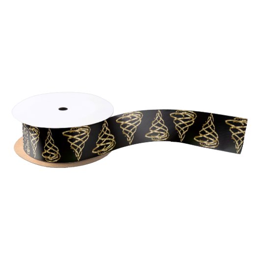 Kerst Glanzende Gouden Boom Sparkle Zwart Elegant Satijnen Lint (Spoel)