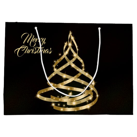Kerst Glanzende Gouden Lint Boom Sparkle Zwart Groot Cadeauzakje (Achterkant)
