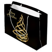 Kerst Glanzende Gouden Lint Boom Sparkle Zwart Groot Cadeauzakje (Achterkant Gekanteld)