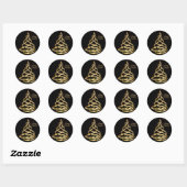 Kerst Glanzende Gouden Lint Boom Sparkle Zwart Ronde Sticker (Vel)