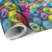 Kerst glanzende ornamenten blauw groen rood roze  cadeaupapier (Rol Hoek)