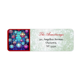 Kerst Glas in lood Baubles Groene Glitter Etiket