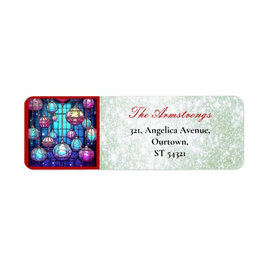 Kerst Glas in lood Baubles Groene Glitter Etiket (Voorkant)