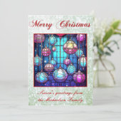 Kerst Glas in lood Baubles Groene Glitter Feestdagenkaart (Staand voorkant)