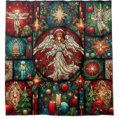Kerst Glas in lood douchegordijn (Voorkant)