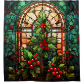 Kerst Glas in lood douchegordijn (Voorkant)