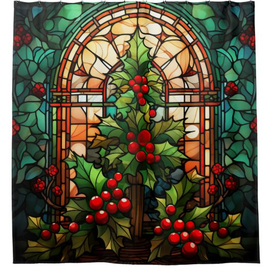 Kerst Glas in lood douchegordijn (Voorkant)