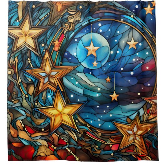 Kerst Glas in lood douchegordijn (Voorkant)