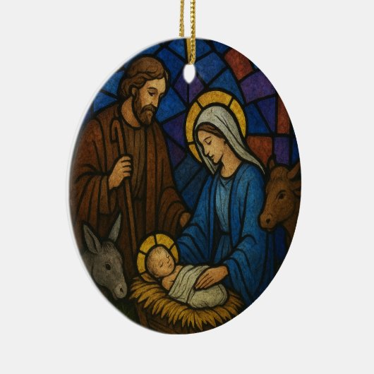 Kerst Glas in lood Geboorte Scène Keramisch Ornament (Rechts)