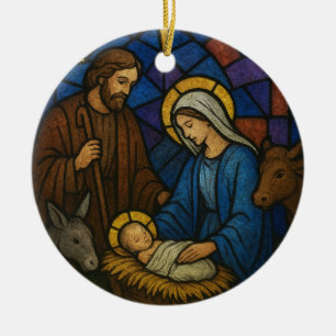 Kerst Glas in lood Geboorte Scène Keramisch Ornament