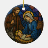 Kerst Glas in lood Geboorte Scène Keramisch Ornament (Achterkant)