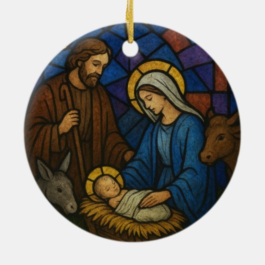 Kerst Glas in lood Geboorte Scène Keramisch Ornament (Achterkant)