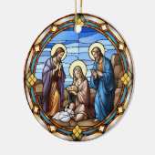 Kerst Glas in lood Geboorte Scène Keramisch Ornament (Links)