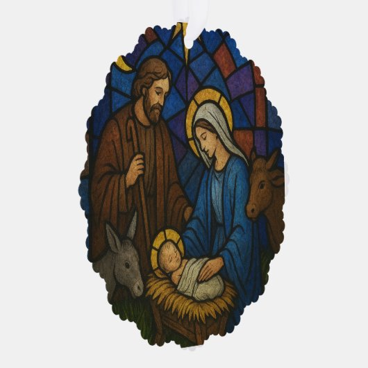 Kerst Glas in lood Geboorte Scène Ornament Kaart (Rechts)