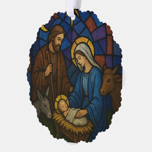 Kerst Glas in lood Geboorte Scène Ornament Kaart (Links)