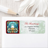 Kerst Glas in lood Holly Candle Green Glitter Etiket (Insitu)