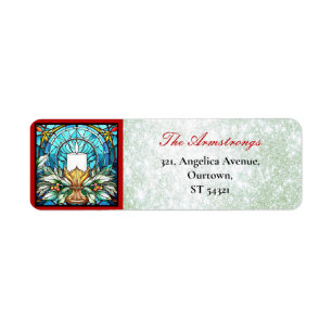 Kerst Glas in lood Holly Candle Green Glitter Etiket