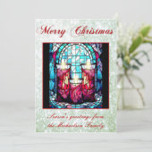 Kerst Glas in lood Kaarsen Groene Glitter Feestdagenkaart (Staand voorkant)