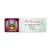 Kerst Glas in lood open haard Groen Glitter Etiket (Voorkant)