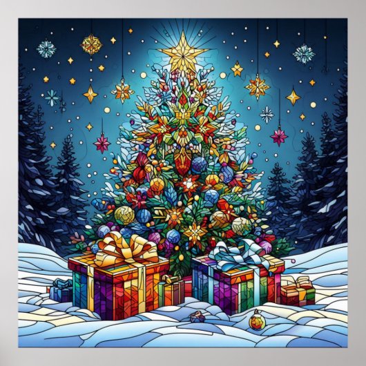 Kerst Glas in lood Poster (Voorkant)