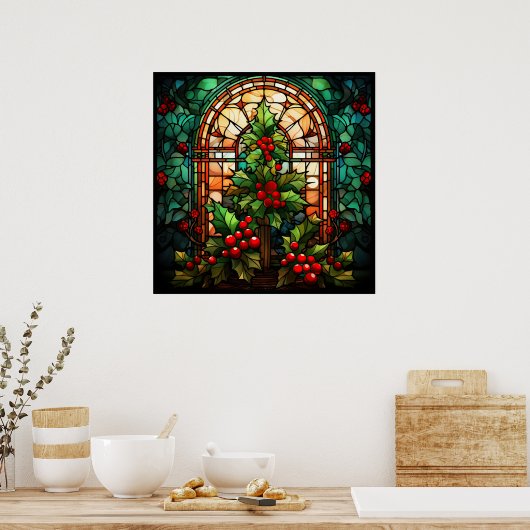 Kerst Glas in lood Poster (Keuken)