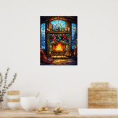 Kerst Glas in lood Poster (Keuken)