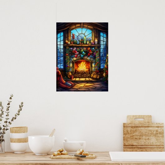 Kerst Glas in lood Poster (Keuken)