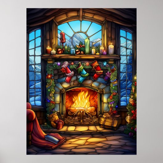 Kerst Glas in lood Poster (Voorkant)