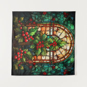 Kerst Glas in lood Tapestry Wandkleed (Voorkant (horizontaal))